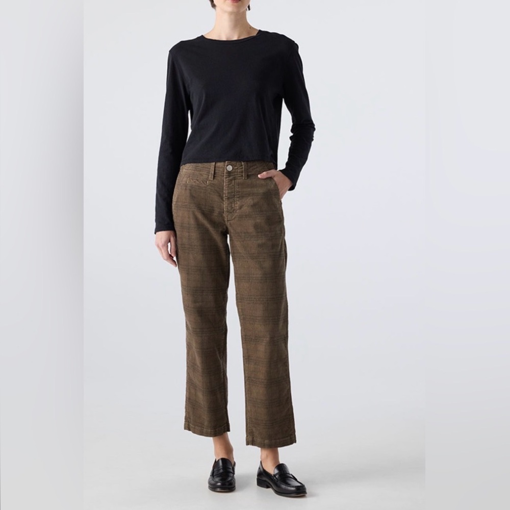 NEW AMO Lillian Crop Chino in Sand Brown Plaid Corduroy Pants Size 27